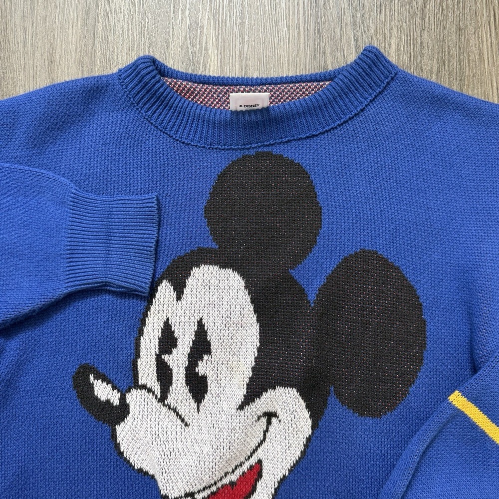 Mickey Mouse Sweater Mens M RARE Disney Wear Blue Stripe Vtg 80s 90s Made In USA